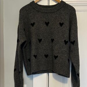 Evereve Charcoal and Black Heart Sweater
